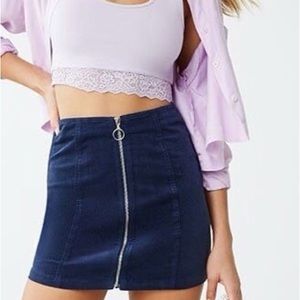 F21 Zip Front Navy Corduroy Skirt